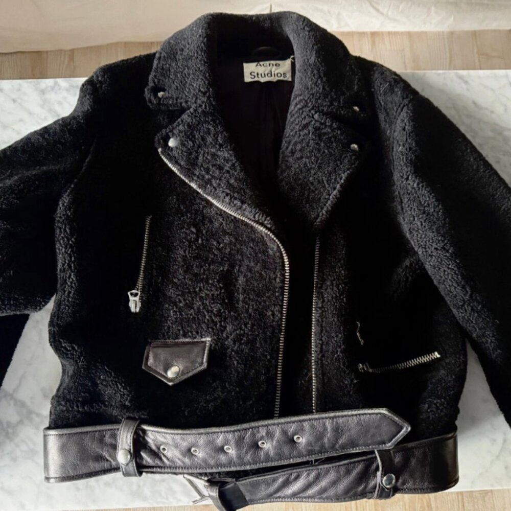 ACNE STUDIOS Classic Black Moto Jacket Shearling sz 38